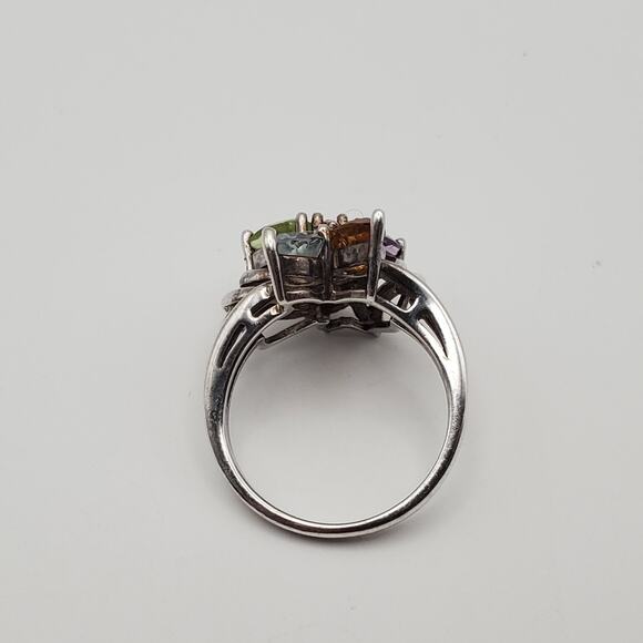 Sterling Silver Amethyst Garnet Topaz Citrine Peridot CZ Flower Ring Size 6 - Picture 10 of 12